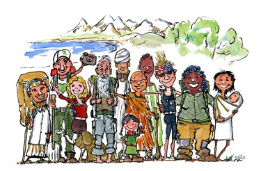 Drawing of a group of hikers
