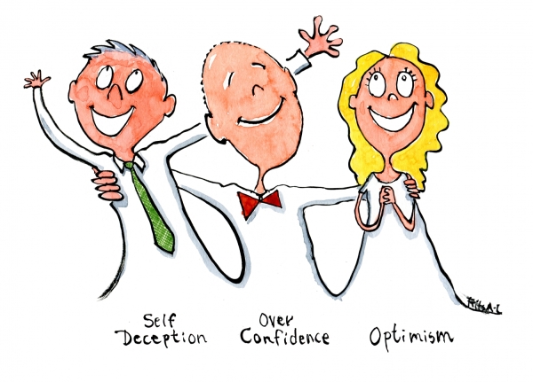 Self deception, over confidence and optimism show up together