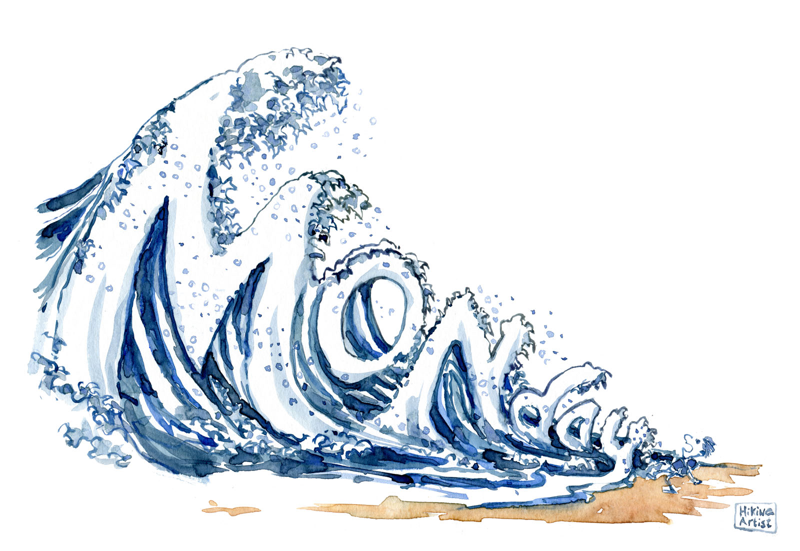 Drawing of a huge wave, spelling monday
