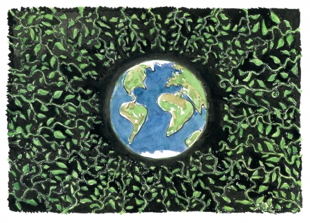 Drawing of leaves around Earth in space