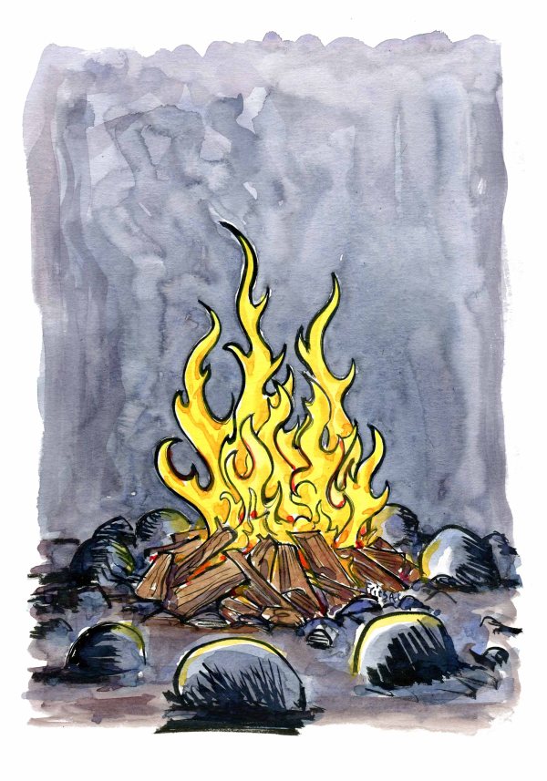 drawing of a camp fire