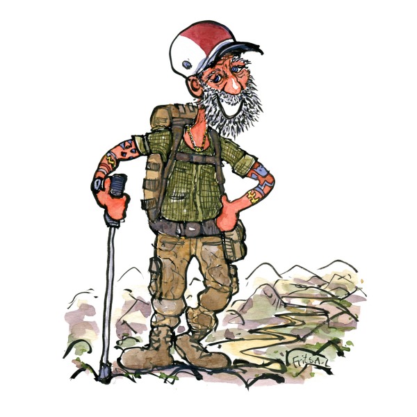 Drawing of an veteran soldier gone hiking