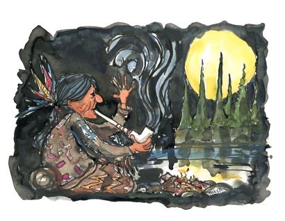 illustration-color-smoking-indian-pipe-by-lake-spirit-drawing-by-frits-ahlefeldt