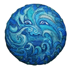spirit of wind and water face in blue. Drawing by Frits Ahlefeldt