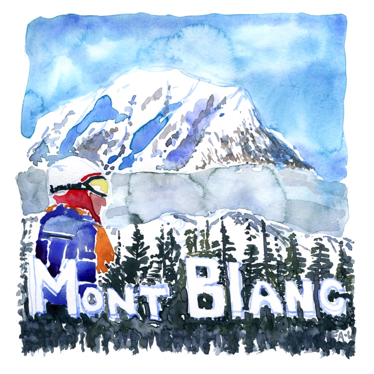 Watercolor of tour de Mont Blanc, painting by Frits Ahlefeldt