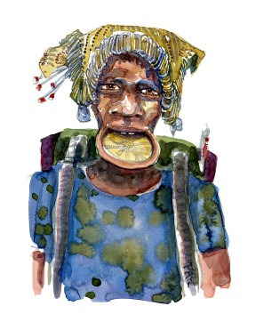 Watercolor of an indigenous, native hiker Watercolor by Frits Ahlefeldt